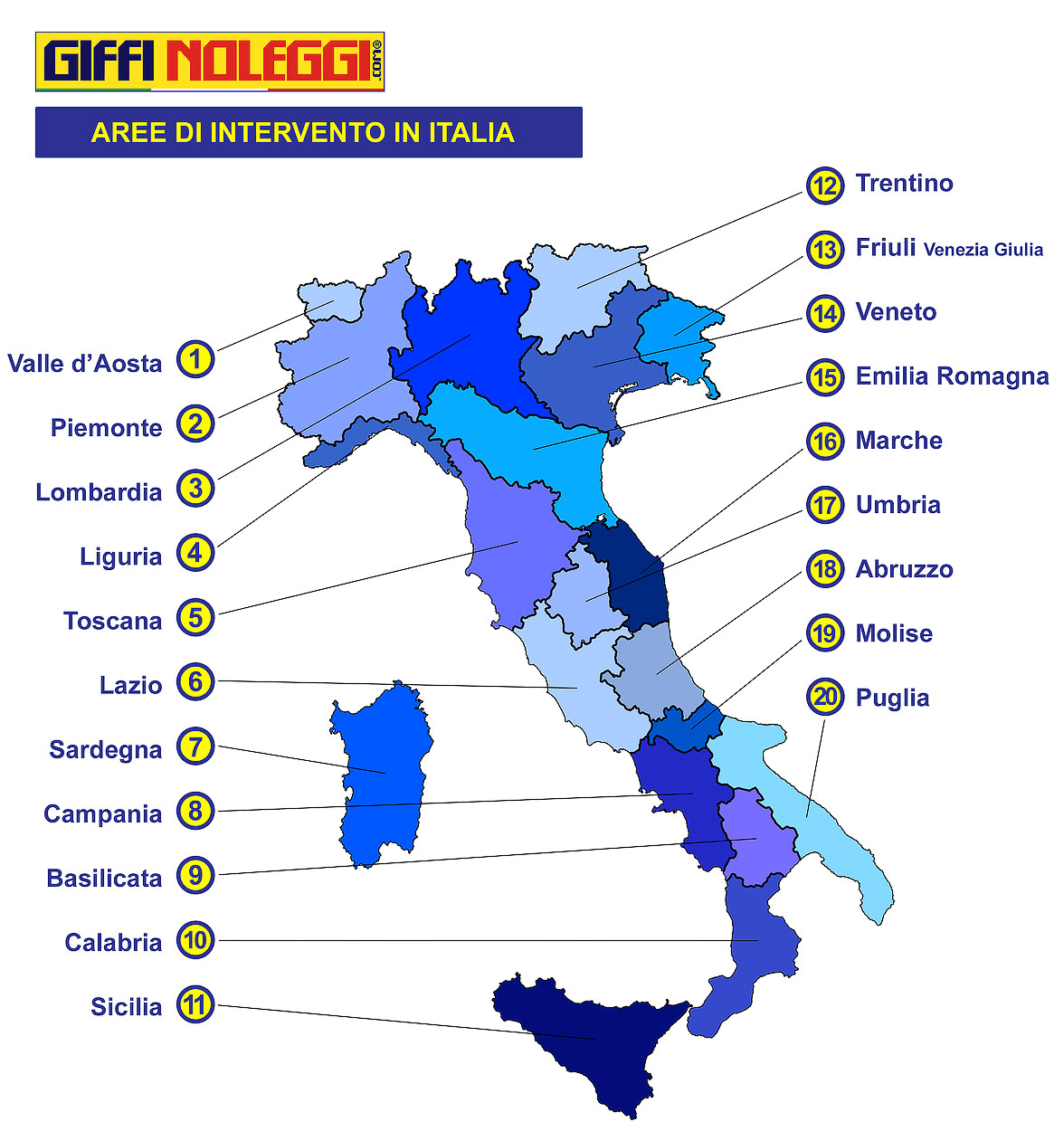 Noleggio Italia mappa Giffi Noleggi